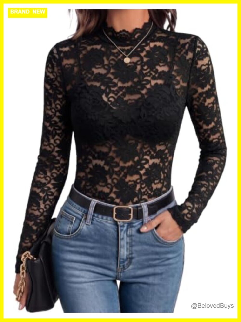 Lace Mesh Long Sleeve Mock Neck Blouse Sheer Party Top